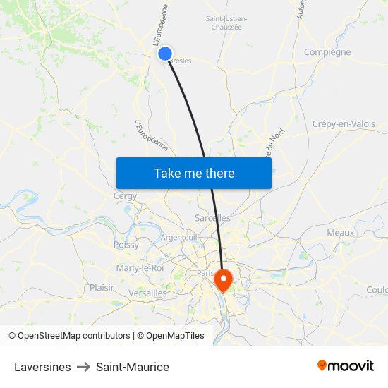 Laversines to Saint-Maurice map