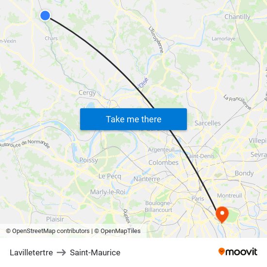 Lavilletertre to Saint-Maurice map