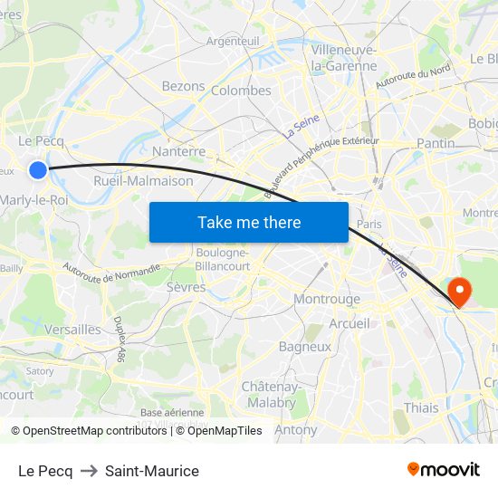 Le Pecq to Saint-Maurice map