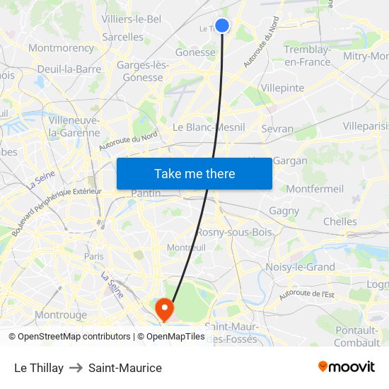 Le Thillay to Saint-Maurice map