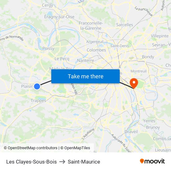 Les Clayes-Sous-Bois to Saint-Maurice map
