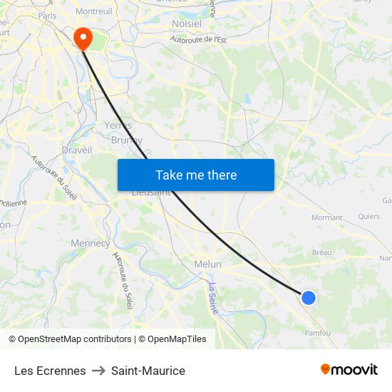 Les Ecrennes to Saint-Maurice map