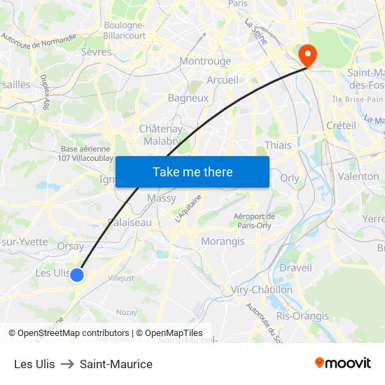 Les Ulis to Saint-Maurice map