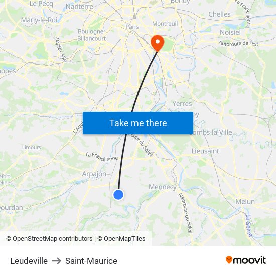 Leudeville to Saint-Maurice map