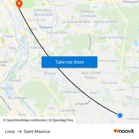 Lissy to Saint-Maurice map