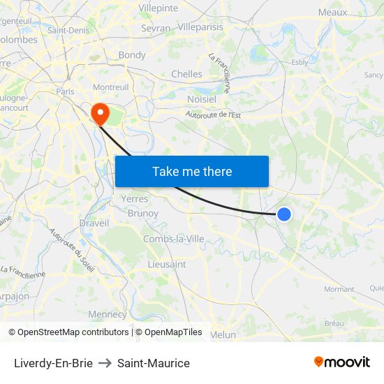 Liverdy-En-Brie to Saint-Maurice map