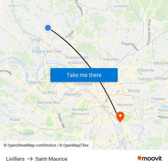 Livilliers to Saint-Maurice map