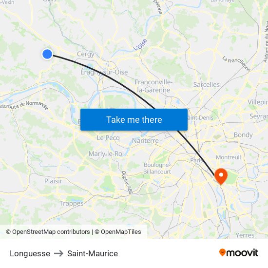 Longuesse to Saint-Maurice map
