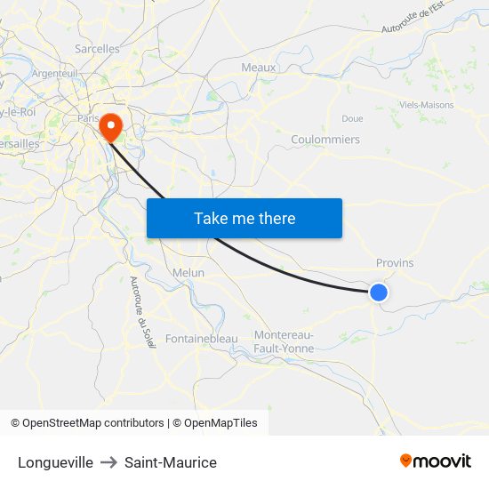 Longueville to Saint-Maurice map