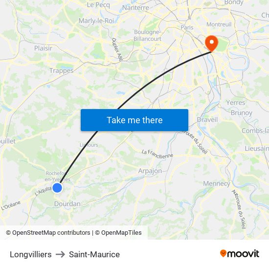 Longvilliers to Saint-Maurice map