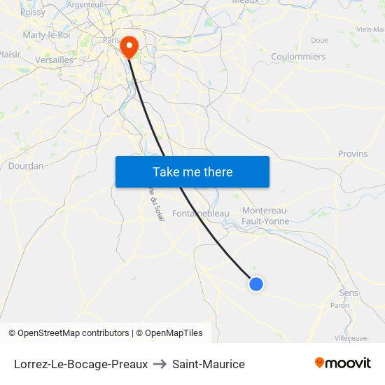 Lorrez-Le-Bocage-Preaux to Saint-Maurice map