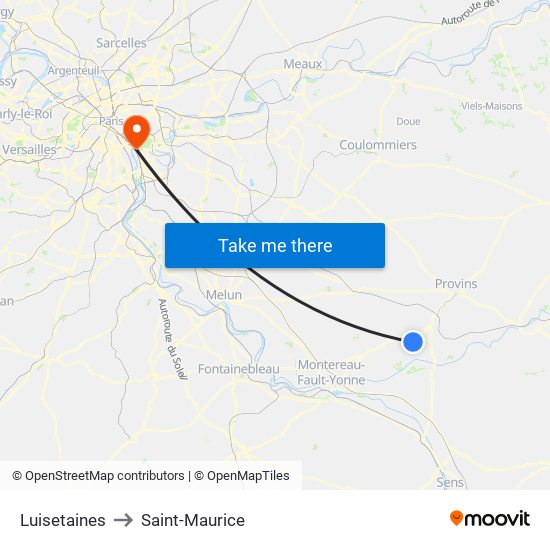 Luisetaines to Saint-Maurice map