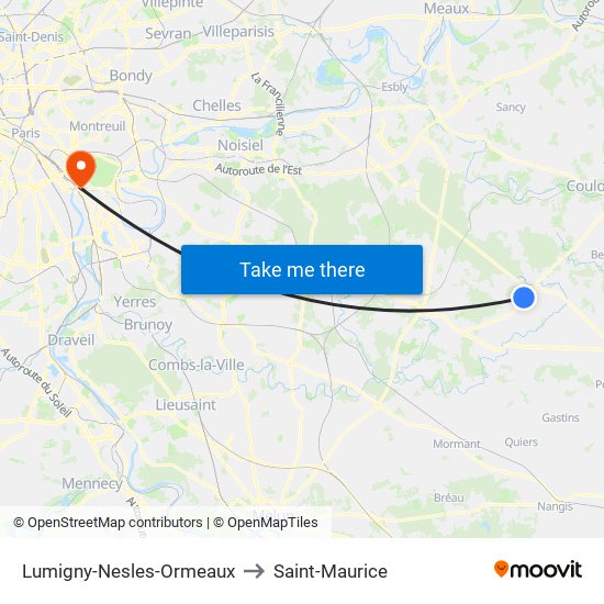 Lumigny-Nesles-Ormeaux to Saint-Maurice map