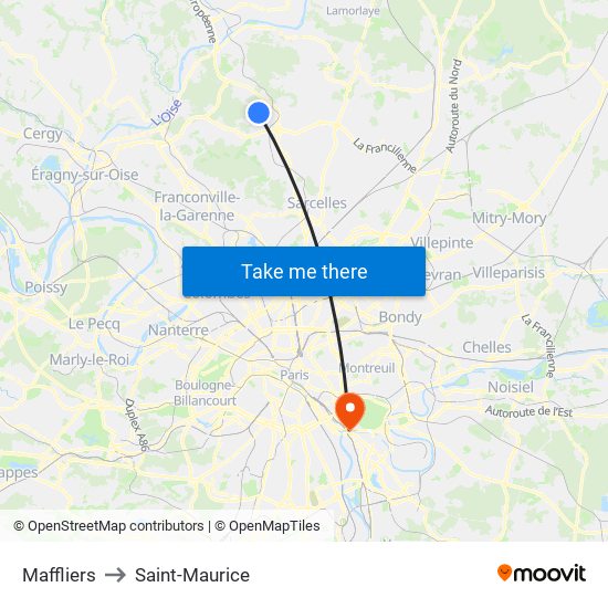 Maffliers to Saint-Maurice map