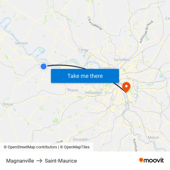 Magnanville to Saint-Maurice map