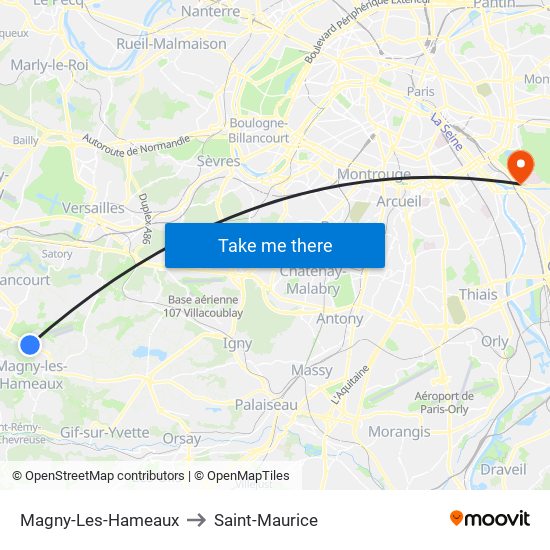Magny-Les-Hameaux to Saint-Maurice map