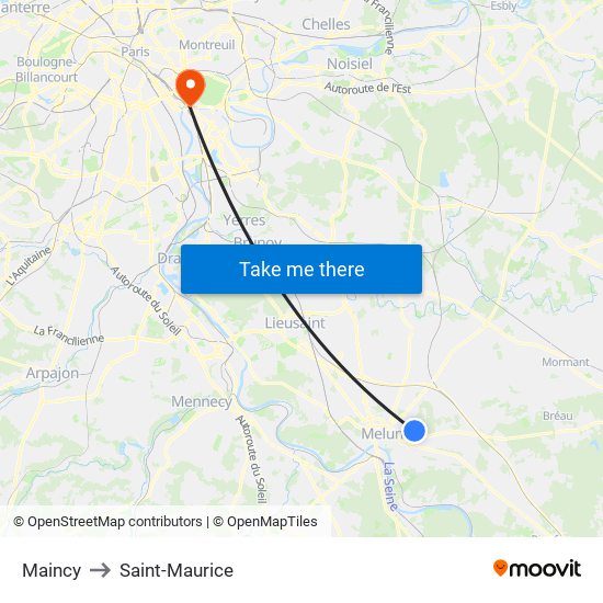 Maincy to Saint-Maurice map