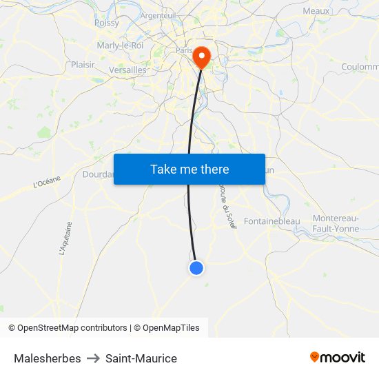 Malesherbes to Saint-Maurice map