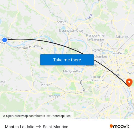 Mantes-La-Jolie to Saint-Maurice map