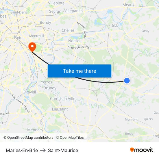 Marles-En-Brie to Saint-Maurice map