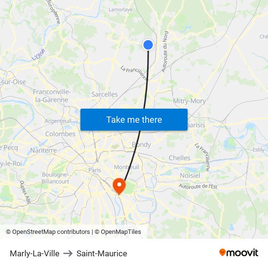 Marly-La-Ville to Saint-Maurice map