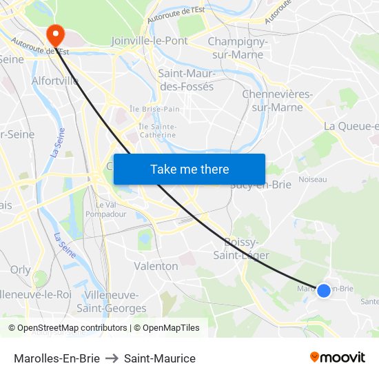 Marolles-En-Brie to Saint-Maurice map