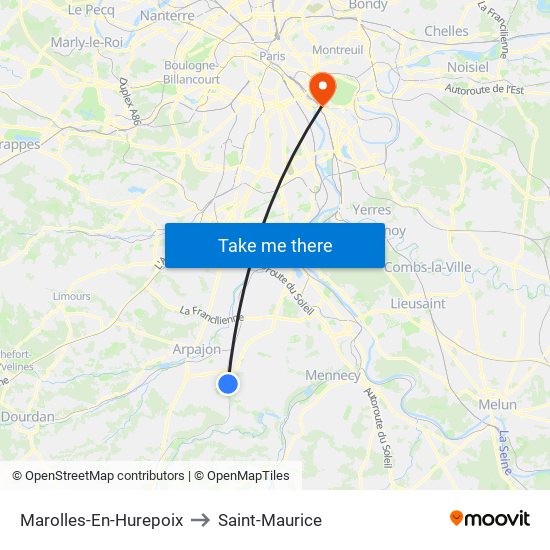 Marolles-En-Hurepoix to Saint-Maurice map