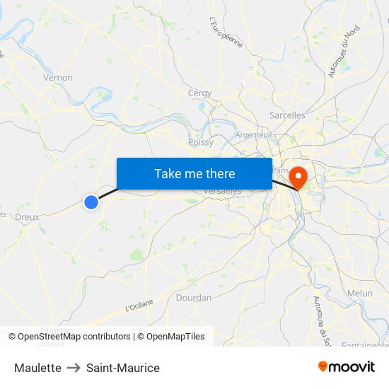 Maulette to Saint-Maurice map
