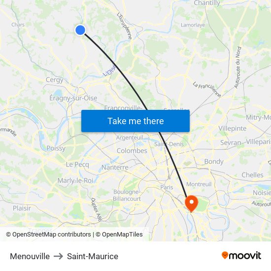 Menouville to Saint-Maurice map