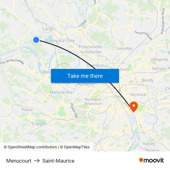 Menucourt to Saint-Maurice map
