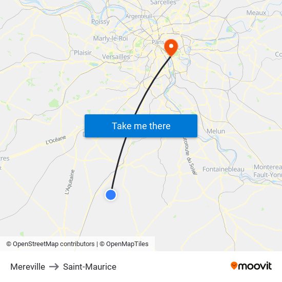 Mereville to Saint-Maurice map