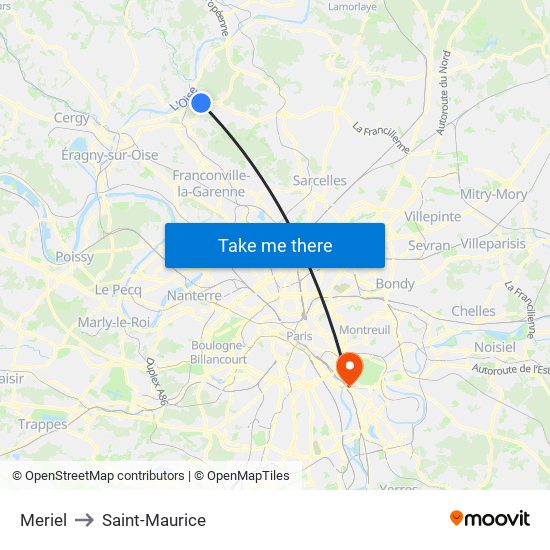 Meriel to Saint-Maurice map