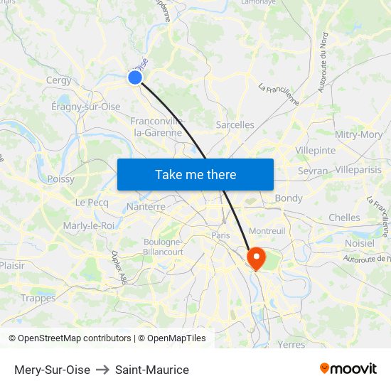 Mery-Sur-Oise to Saint-Maurice map