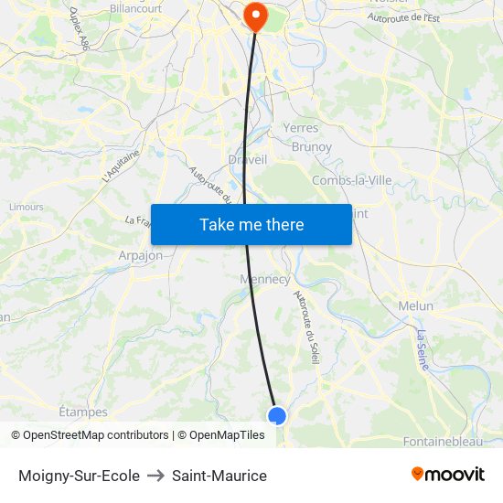 Moigny-Sur-Ecole to Saint-Maurice map