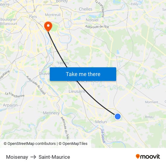 Moisenay to Saint-Maurice map