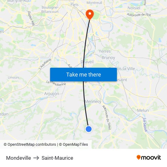 Mondeville to Saint-Maurice map