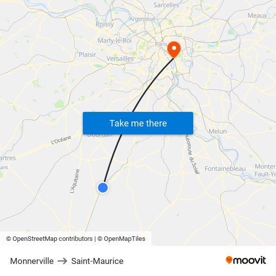 Monnerville to Saint-Maurice map