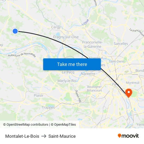 Montalet-Le-Bois to Saint-Maurice map