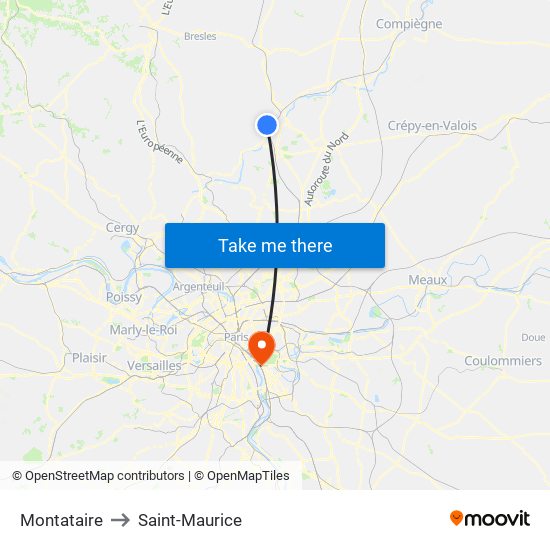 Montataire to Saint-Maurice map