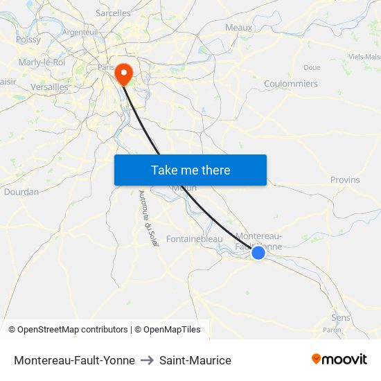 Montereau-Fault-Yonne to Saint-Maurice map