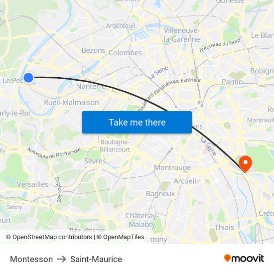 Montesson to Saint-Maurice map