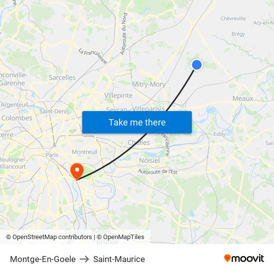 Montge-En-Goele to Saint-Maurice map