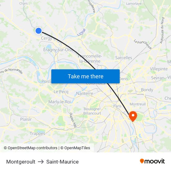 Montgeroult to Saint-Maurice map