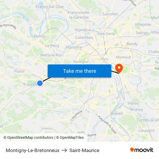Montigny-Le-Bretonneux to Saint-Maurice map