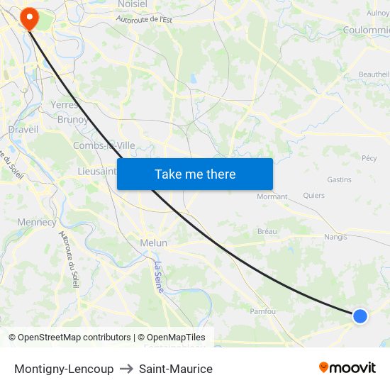Montigny-Lencoup to Saint-Maurice map