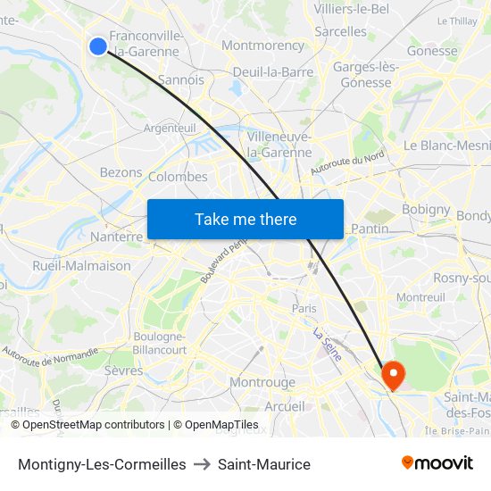 Montigny-Les-Cormeilles to Saint-Maurice map