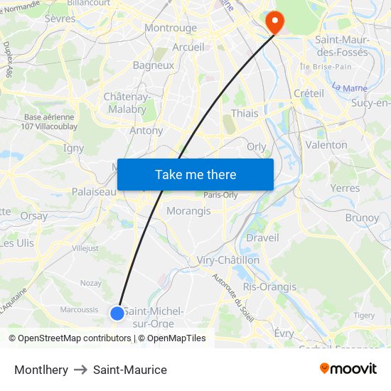 Montlhery to Saint-Maurice map