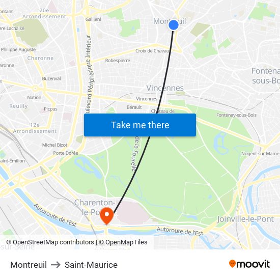 Montreuil to Saint-Maurice map