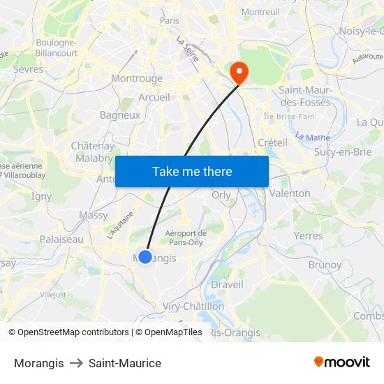 Morangis to Saint-Maurice map