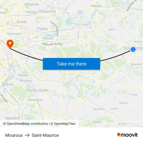 Mouroux to Saint-Maurice map